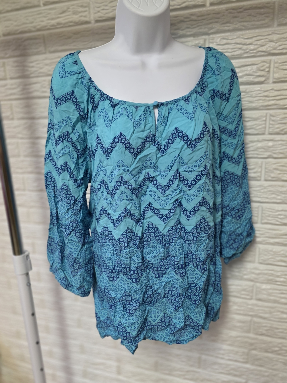 grand & greene Teal and Navy Patterned Peasant Tunic